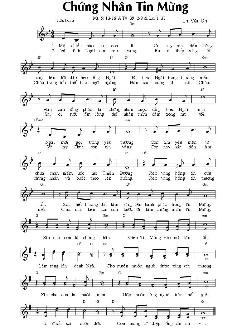 Sheet nhạc Chứng Nhân Tin Mừng